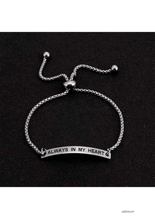 Always in My Heart Inspirational Quote Bar Bracelet Engraved Message Girls Women Jewelry