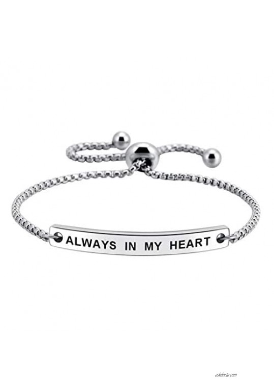 Always in My Heart Inspirational Quote Bar Bracelet Engraved Message Girls Women Jewelry