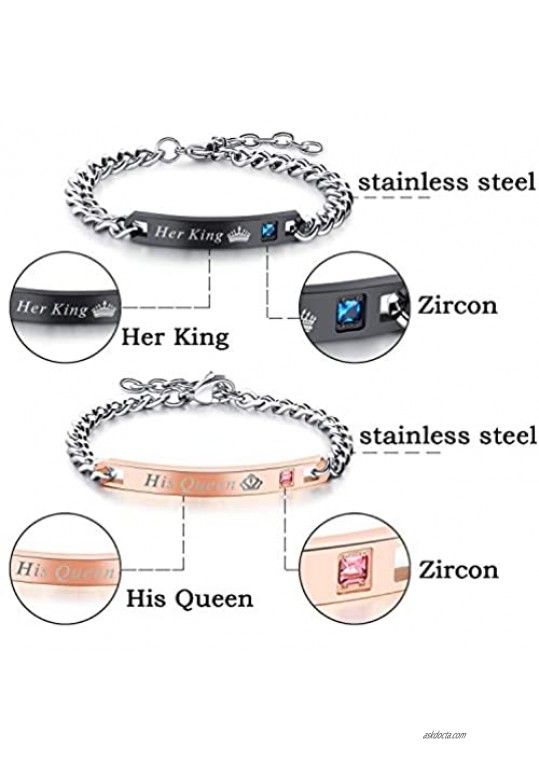 Aroncent 4 Pcs Couples Bracelet for Men Women His & Her Stainless Steel Chain 8mm Beads Bracelets