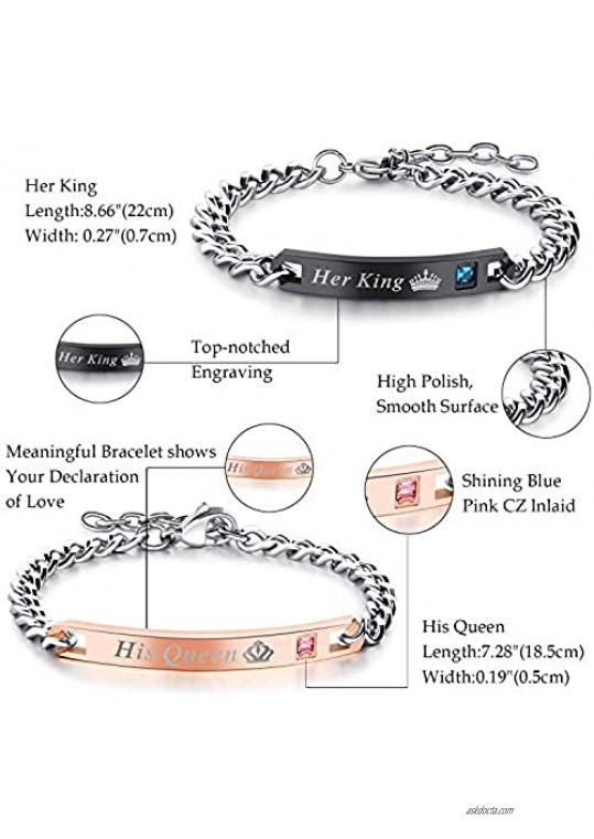 Aroncent 4 Pcs Couples Bracelet for Men Women His & Her Stainless Steel Chain 8mm Beads Bracelets