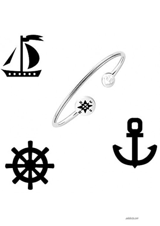 BAUNA Nautical Theme Jewelry Compass Anchor Cuff Bracelet Sailor Gift Inspirational Gift for Women Girls