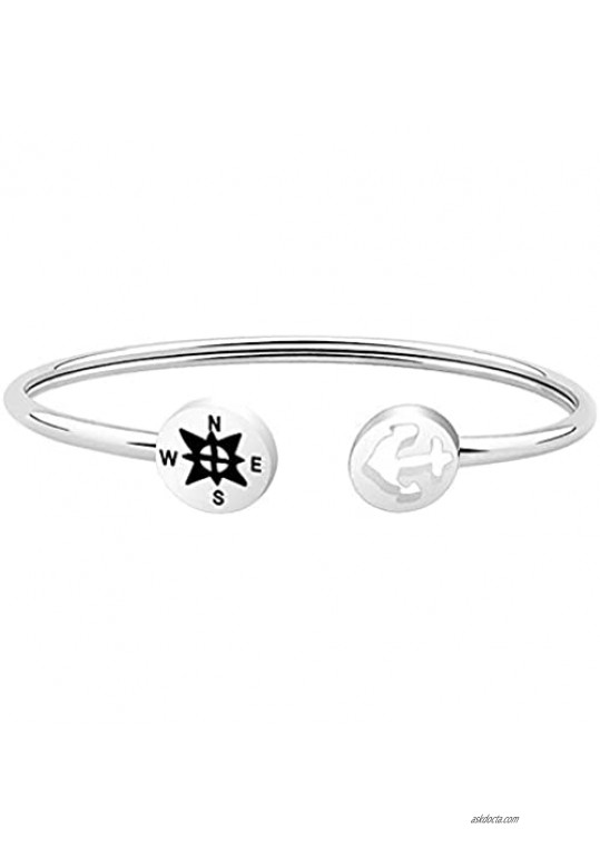 BAUNA Nautical Theme Jewelry Compass Anchor Cuff Bracelet Sailor Gift Inspirational Gift for Women Girls