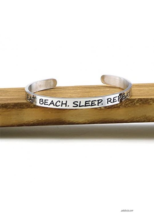 Beach Cuff Bangle Bracelet Christmas Jewelry for Women Inspirational Saying Eat Beach Sleep Repeat