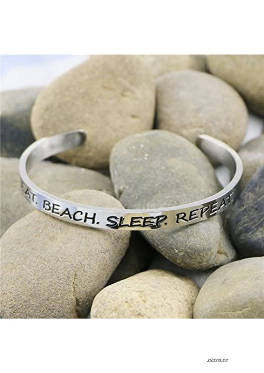 Beach Cuff Bangle Bracelet Christmas Jewelry for Women Inspirational Saying Eat Beach Sleep Repeat
