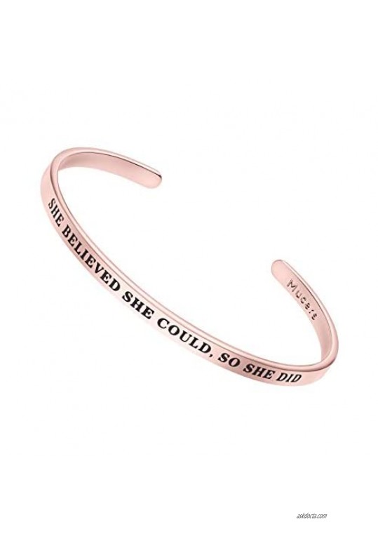 Birthday Gifts for Women Inspirational Bracelets for Women Mucers Rose Gold Engraved Cuff Bracelet with Inspiring Message Adjustable Wrist Band Jewelry Gift Idea for Girls Moms Girlfriends Wives