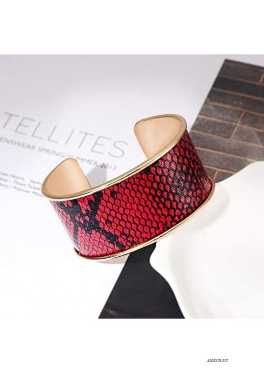 CEALXHENY Wide Cuff Bracelets for Women Leopard Bangle Bracelets Snakeskin Leather Wrap Cuff Bracelets for Girls
