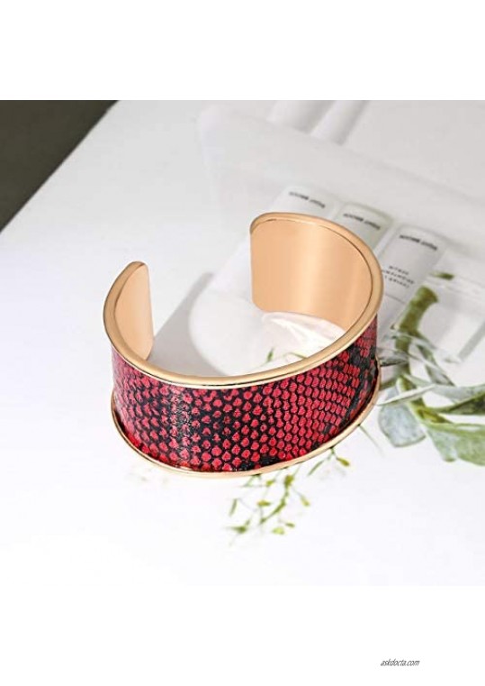 CEALXHENY Wide Cuff Bracelets for Women Leopard Bangle Bracelets Snakeskin Leather Wrap Cuff Bracelets for Girls