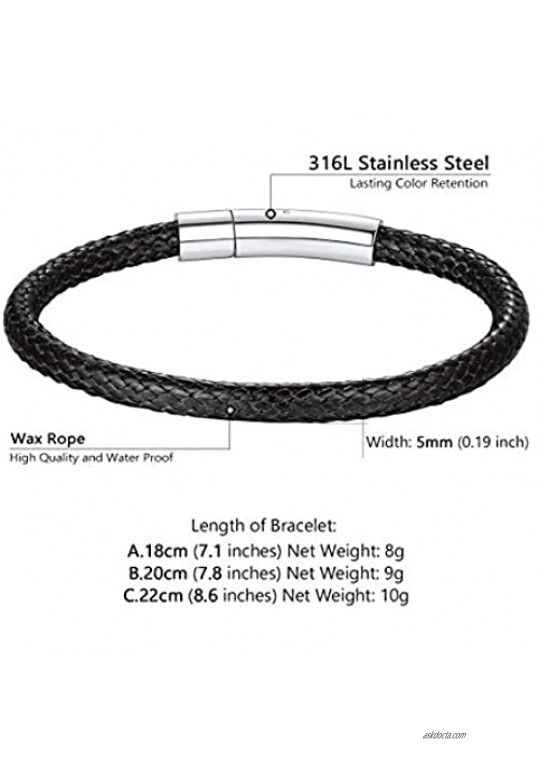 ChainsPro Custom Engraving Waterproof Braided Rope Leather Bracelet for Men/Women Boyfriend Gift 18/20/22CM (Send Gift Box)