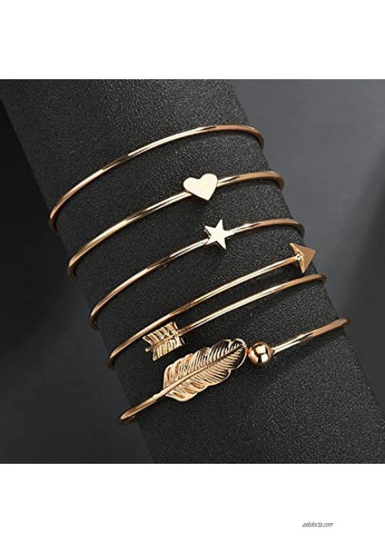 Cocazyw 19PCS Multiple Layered Stackable Bracelet for Women Open Cuff Wrap Bracelet for Girls Rose Gold Cuff Bracelets for Women Jewelry Adjustable Gold Bangles Set Gifts