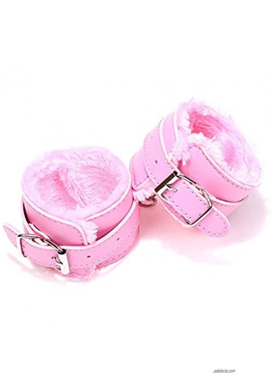COLORFUL BLING 2021 New Fluffy Wrist Leather Handcuffs Bracelet Soft Plush Lining Wrist Handcuffs Bracelet Leg Cuffs Role Play Exercise Bands Leash Detachable for Home Yoga Gyms Party Cosplay Jewelry