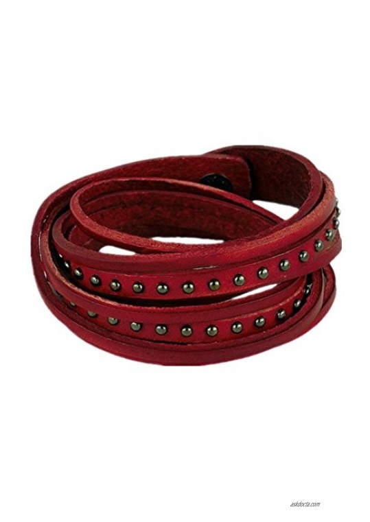 Fashion Punk Rock Rivets Multilayer Leather Women Men Bangle Bracelet Cuff Wristband Sl2446 (Red)