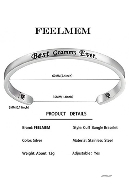 FEELMEM Best Grammy Ever Cuff Bangle Bracelet Grandma Bracelet for Grammy Grandma Gift