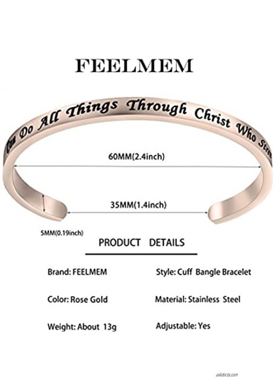 FEELMEM I Can Do All Things Through Christ Who Strengthens Me Philippians 4:13 Bracelet Bible Verse Bangle Cuff Religious Jewelry Christian Gifts