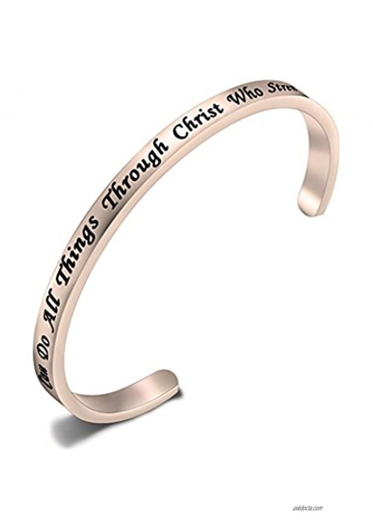 FEELMEM I Can Do All Things Through Christ Who Strengthens Me Philippians 4:13 Bracelet Bible Verse Bangle Cuff Religious Jewelry Christian Gifts
