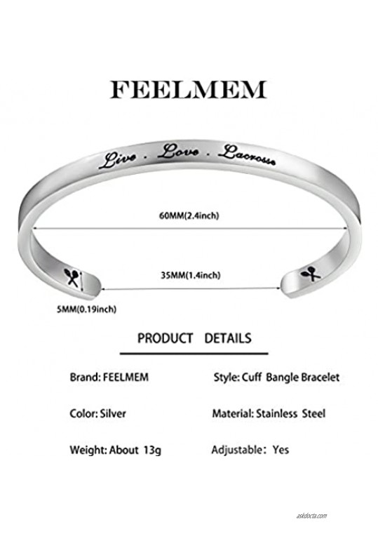 FEELMEM Lacrosse Bracelet Live Love Lacrosse Cuff Bangle Bracelet Lacrosse Jewelry for Lacrosse Players/Coaches