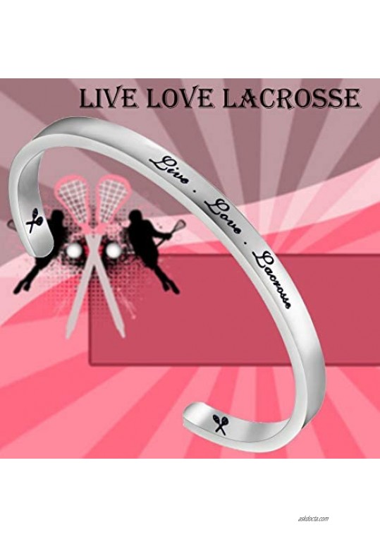 FEELMEM Lacrosse Bracelet Live Love Lacrosse Cuff Bangle Bracelet Lacrosse Jewelry for Lacrosse Players/Coaches