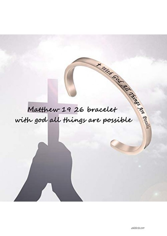 FEELMEM Matthew 19:26 With God All Things Are Possible Faith Cuff Bangle Bracelet- Religious Jewelry- Inspirational Christian Gifts