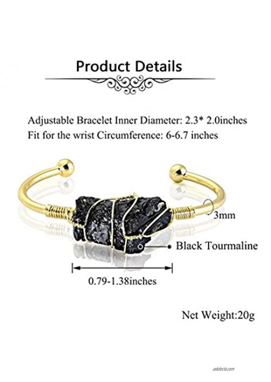 Jovivi Gold Plated Gemstone Cuff Bracelets for Women Irregular Natural Raw Rough Quartz Healing Crystal Wire Wrapped Cuff Bracelet Bangle