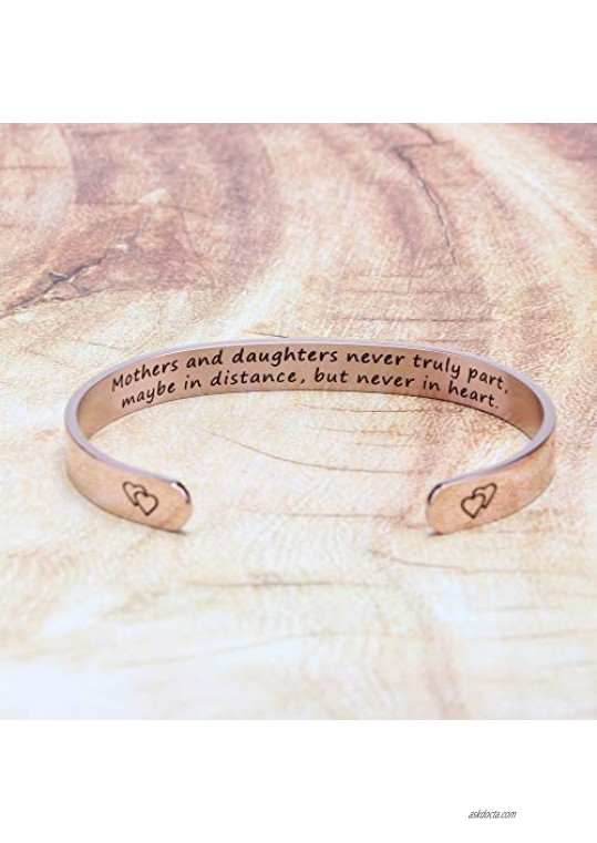 Joycuff Mom Bracelets for Women Inspirational Cuff Bangle Bracelets Motivational Gifts for Mama Birthday Mother's Day Thanksgiving Day Christmas Rose Gold Engraved Jewelry for Her