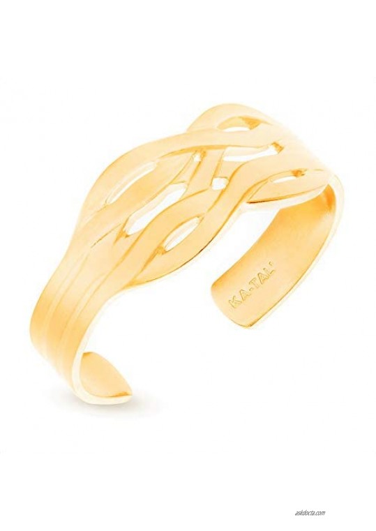 KA-TAL' SeaWave Gold-Tone Cuff Bracelet Average Size 14K Gold Plated Pewter Shiny Outside and Inside