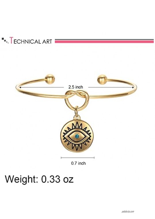 LILIE&WHITE Gold Evil Eye Charms Cuff Bracelet Bangle for Women Stainless Steel Love Knot Bangle Evil Eye Protection Good Luck Bracelet Jewelry