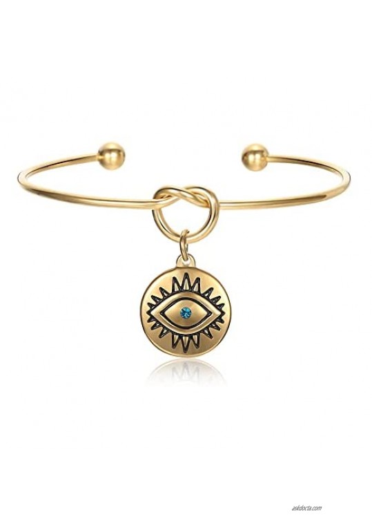 LILIE&WHITE Gold Evil Eye Charms Cuff Bracelet Bangle for Women Stainless Steel Love Knot Bangle Evil Eye Protection Good Luck Bracelet Jewelry