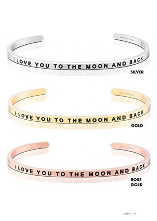 MantraBand Bracelet - I Love You to The Moon and Back - Inspirational Engraved Adjustable Mantra Band Cuff Bracelet - Silver - Gifts for Women (Grey)
