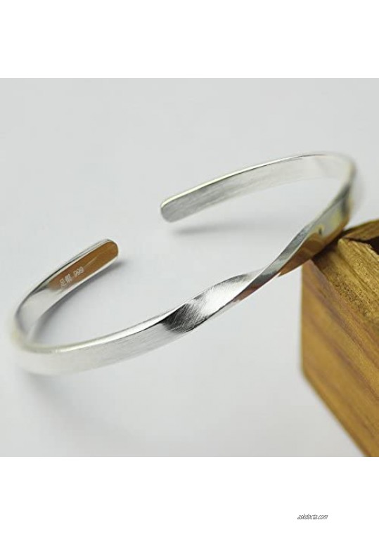 Merdia S999 Sterling Silver Bangle Bracelets Opend Design Adjustable Bangles for Women and Girls