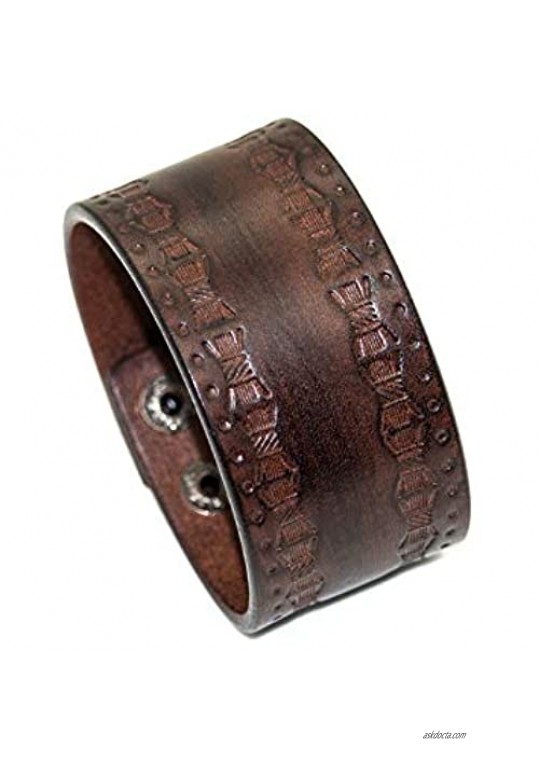 Mgutillart Punk Vintage Alloy Wide Wristband Print Leather Cuff Bracelet