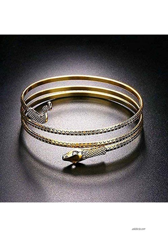 MJartoria Mini Adjustable Punk Metal Coiled Snake Spiral Upper Arm Cuff Armlet Armband Bangle Bracelet for Women Unique Jewelry