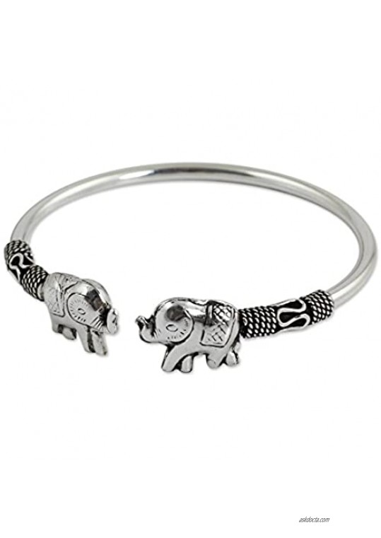 NOVICA .925 Sterling Silver Animal Cuff Bracelet 'Proud Elephant'