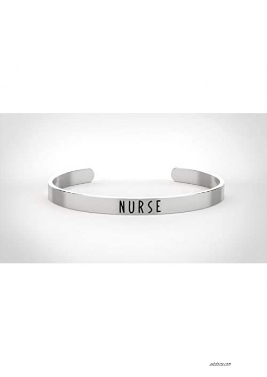 Nurse Bracelet - RN Gifts - Stainless Steel Bangle for Women – Silver cuff with stethoscope - inspirational mantra daily reminder – Christmas Birthday or Graduation gift