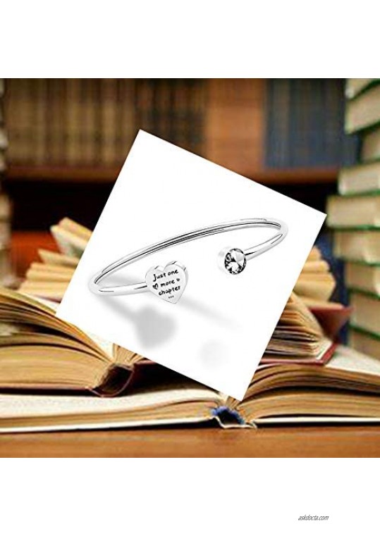 PLITI Bookworm Gift Just One More Chapter Open Cuff Bangle Book Lover Reader Librarian Teacher Jewelry Gift