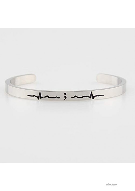 Semicolon Heartbeat Cuff Bracelet Keep Going Bracelet My Story Isn't Over Yet Inspiration Jewelry