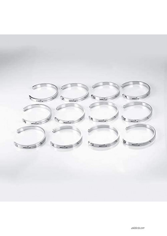 Silver Zodiac Cuff Bracelet Stainless Steel Engraving Size Adjustable Constellation Birthday Bracelet Gift for Women Teens Girls