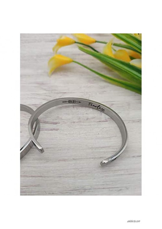 SOLENGMILY Inspirational Bracelets for Women Stainless Steel Motivational Personalized Gift for Friends Engraved Mantra Cuff Bangle Jewelry