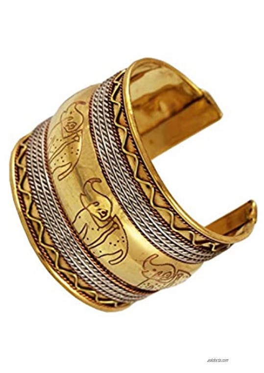 Touchstone Indian Stylish Handcrafted Stylish Intricate Designer Jewelry Broad Cuff Bracelet in Gold Silver Tone for Women