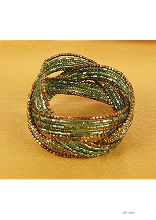 Touchstone New Indian Colorful Bead Bracelet Bollywood Beaten Metal Beads openable Broad Cuff Bracelet in Gold Tone for Women.