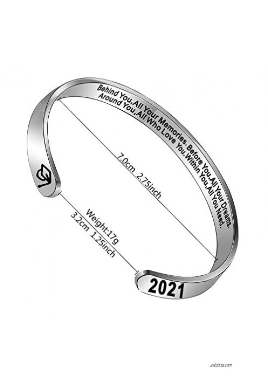 Vistaric 2021 Graduation Gifts Cuff Bangle For Her Graduation Cap Class Of 2021 Behind You All Your Memories Inspirational Gift Stainless Steel