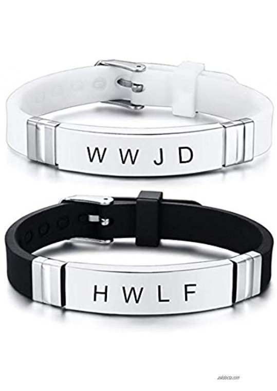 ZKXXJ WWJD HWLF Bracelet Set for Men Women 2Pcs Stainless Steel Adjusted Silicone What Would Jesus Do He Would Love First Bracelets Inspirational Religious Reminder Jewerly Gift for Him Her