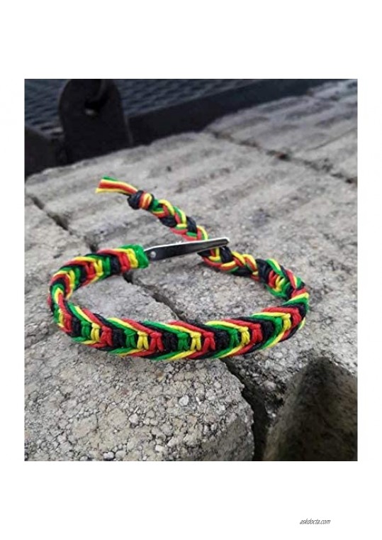 Adjustable Rasta Color Alligator Clip Mens or Womens Hemp Bracelet - Handmade