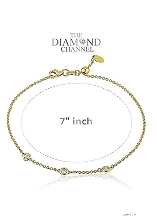 AGS Certified Adjustable 14k Gold 3 Stone Solitaire Bezel Set Diamond with Lobster Clasp Strand Bracelet (K-L Color I1-I2)