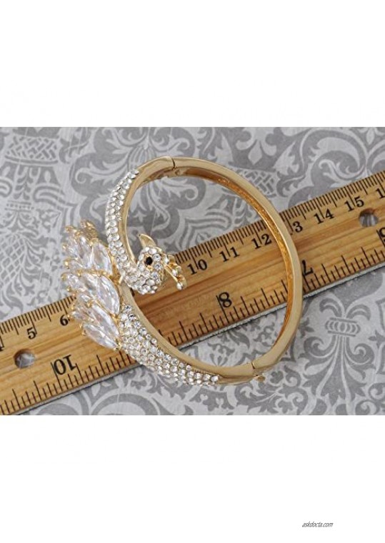 ALILANG Womens Swarovski Crystal and Gold Plated Peacock Bangle Bracelet