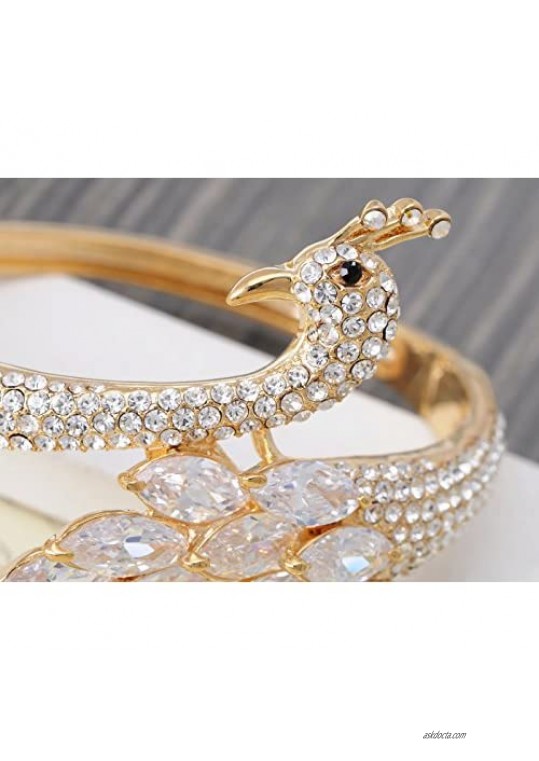 ALILANG Womens Swarovski Crystal and Gold Plated Peacock Bangle Bracelet