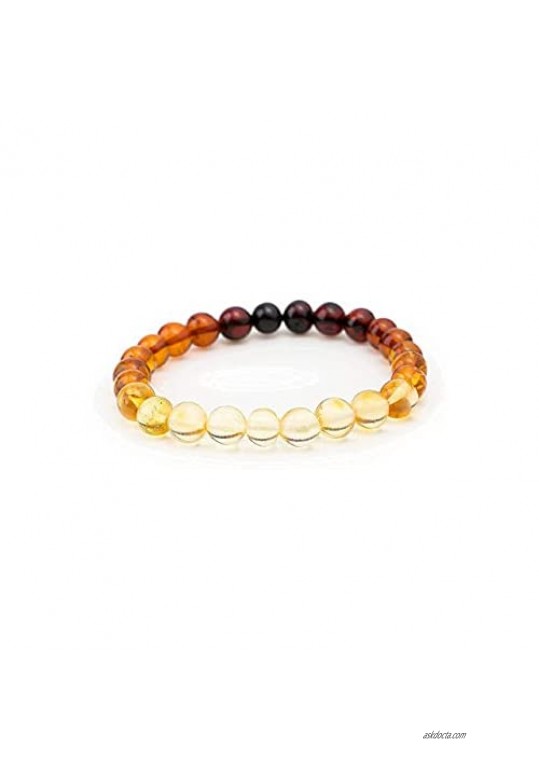 Amber Bracelet on Elastic Band - Hand-made from Rainbow colors genuine Baltic Amber beads - Multiple Sizes - Raw and Polished Finnish - Elements of Nature