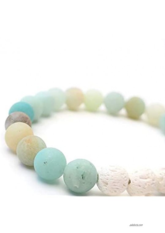 AZURECASTLE Natural Semi Precious Frosted ite and White Lava Stone Bead Bracelet Jewelry