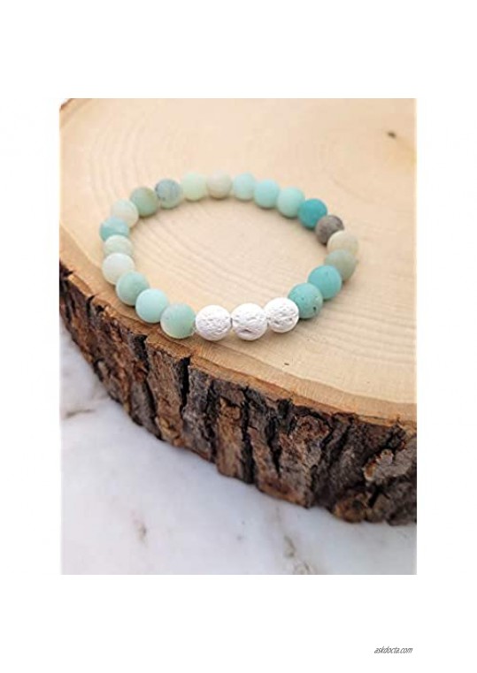 AZURECASTLE Natural Semi Precious Frosted ite and White Lava Stone Bead Bracelet Jewelry