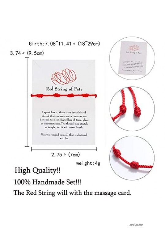 BELLA-Bee 7 Knots Red String Red Cord of Fate Bracelet Adjustable Good Luck Protection Bracelet with Massage Card Gift for Women Men Boys Girls