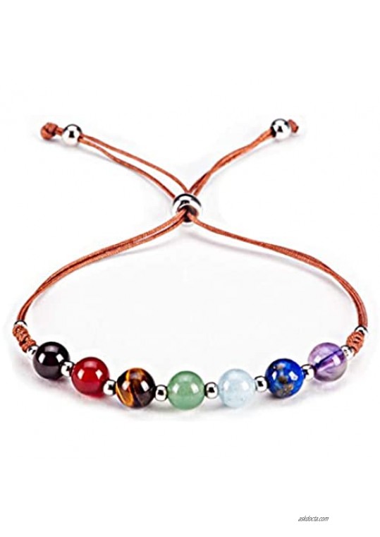 Cherry Tree Collection Natural Gemstone Chakra Bracelet | Adjustable Size Nylon Cord | 6mm Beads  Silver Spacers | 5"-6.5" Womens/Girls/Child
