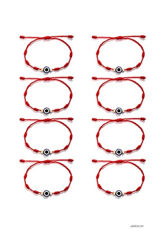 Fxiqini 8Pcs Woven Bracelets Rotating Evil Eye Adjustable 7 Knots Hamsa Hand String Kabbalah Bangle Braided String Red Black Rope Cord String Bracelet for Women Men
